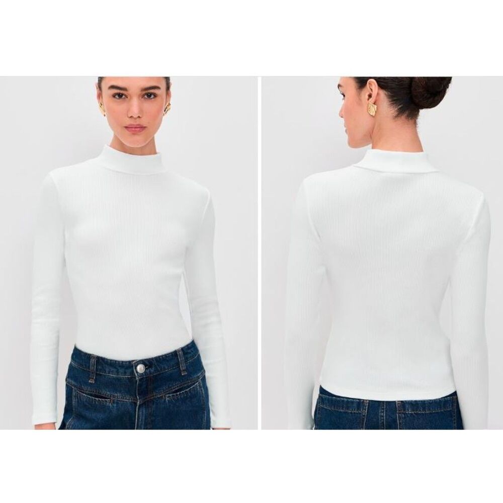 Veronica Beard Women's Nate Ribbed Mock Turtleneck Long Sleeve Top XL NWT 228